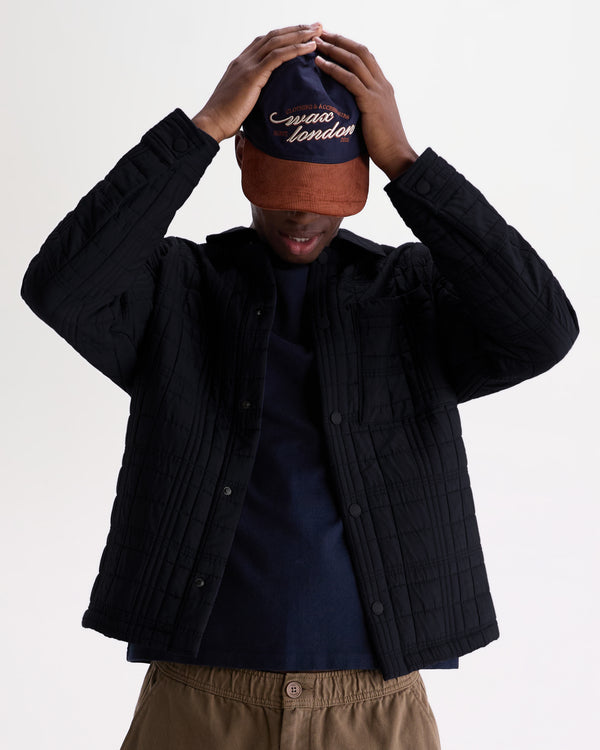 wax london men's Romer - Navy Quilted Check Overshirt