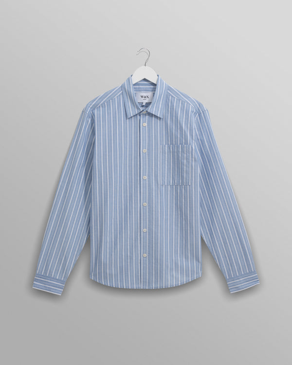 wax london men's Rove - Blue Striped Cotton-Poplin Shirt