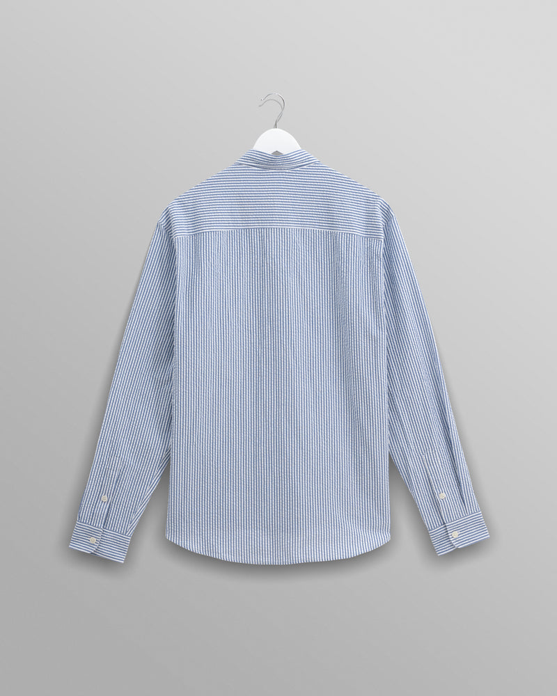 wax london Rove - Blue Striped Cotton Seersucker Shirt