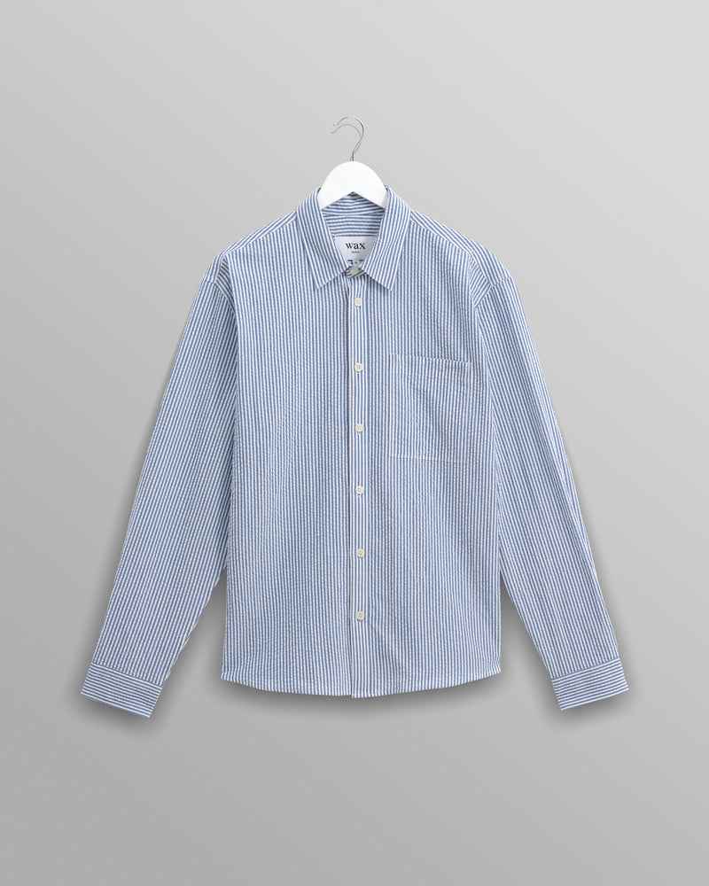 wax london Rove - Blue Striped Cotton Seersucker Shirt