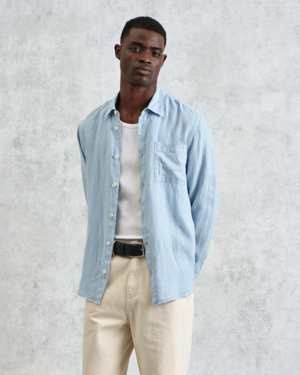 wax london men's Rove - Light Blue Linen Shirt