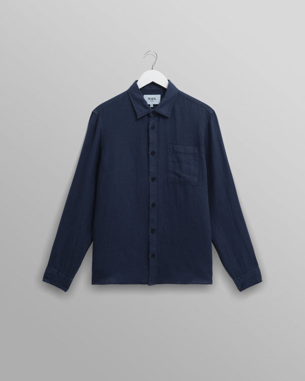 wax london men's Rove - Navy Linen Shirt