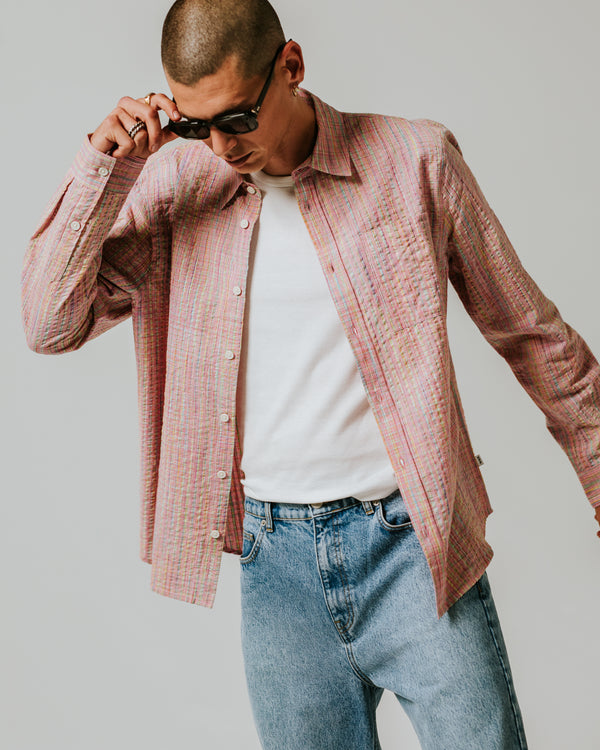 wax london men's Rove - Pink Check Organic Cotton Shirt