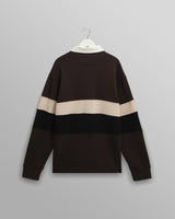 wax london men's Rowhill - Brown And Black Panelled Loopback Rugby Shirt