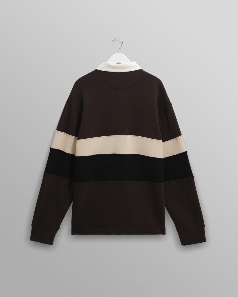 wax london men's Rowhill - Brown And Black Panelled Loopback Rugby Shirt