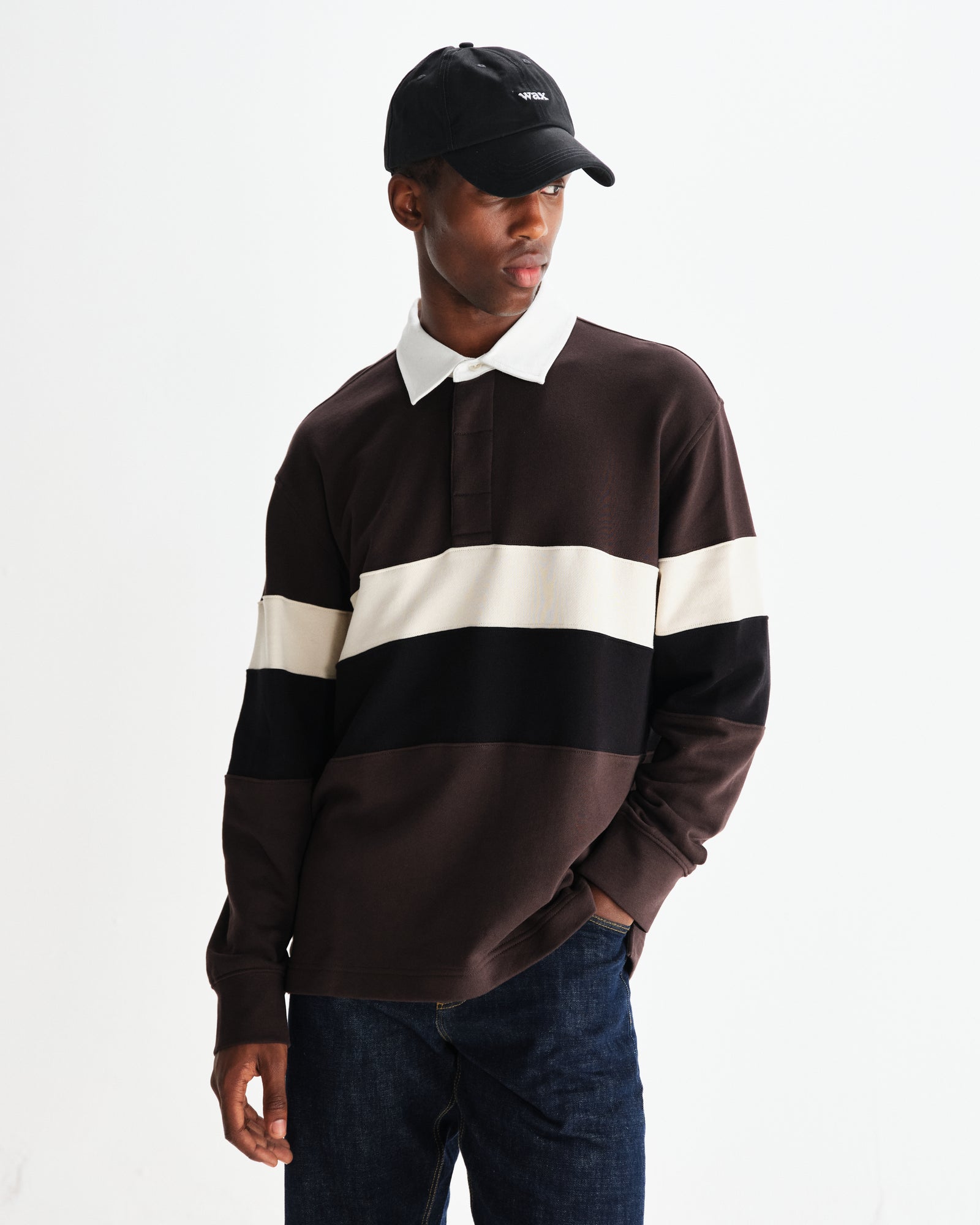 Men's Brown And Black Panelled Rugby Shirt | Wax London