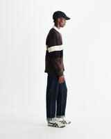 wax london men's Rowhill - Brown And Black Panelled Loopback Rugby Shirt