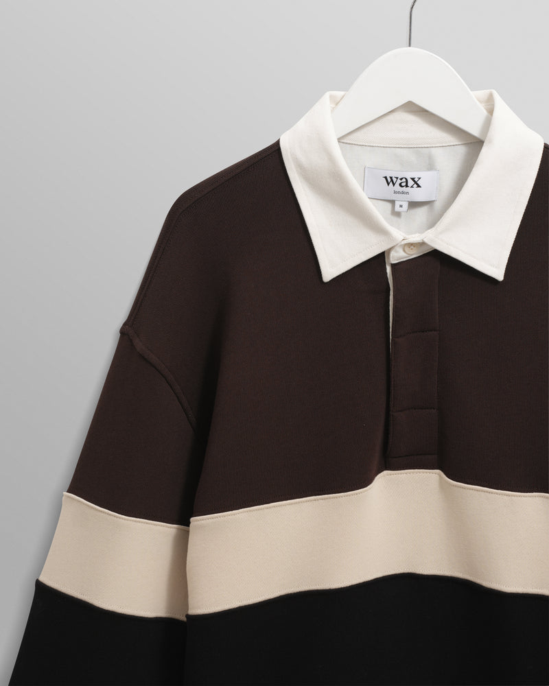 wax london men's Rowhill - Brown And Black Panelled Loopback Rugby Shirt