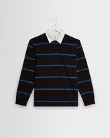 wax london men's Rowhill - Brown And Blue Mirror Stripe Loopback Rugby Shirt