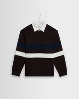 wax london men's Rowhill - Brown And Navy Stripe Loopback Rugby Shirt