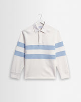 wax london men's Rowhill - Ecru And Light Blue Stripe Loopback Rugby Shirt