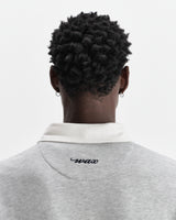 wax london men's Rowhill - Grey Marl Stripe Panelled Loopback Rugby Shirt