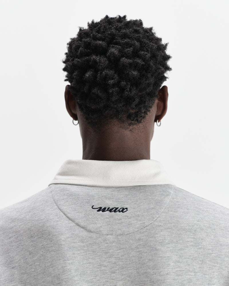 wax london men's Rowhill - Grey Marl Stripe Panelled Loopback Rugby Shirt