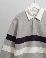 wax london men's Rowhill - Grey Marl Stripe Panelled Loopback Rugby Shirt