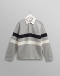 Rowhill - Grey Marl Stripe Panelled Loopback Rugby Shirt
