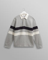 wax london men's Rowhill - Grey Marl Stripe Panelled Loopback Rugby Shirt