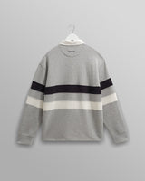 wax london men's Rowhill - Grey Marl Stripe Panelled Loopback Rugby Shirt