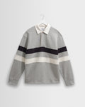 Rowhill - Grey Marl Stripe Panelled Loopback Rugby Shirt