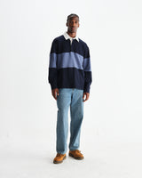 wax london men's Rowhill - Navy And Blue Panelled Loopback Rugby Shirt