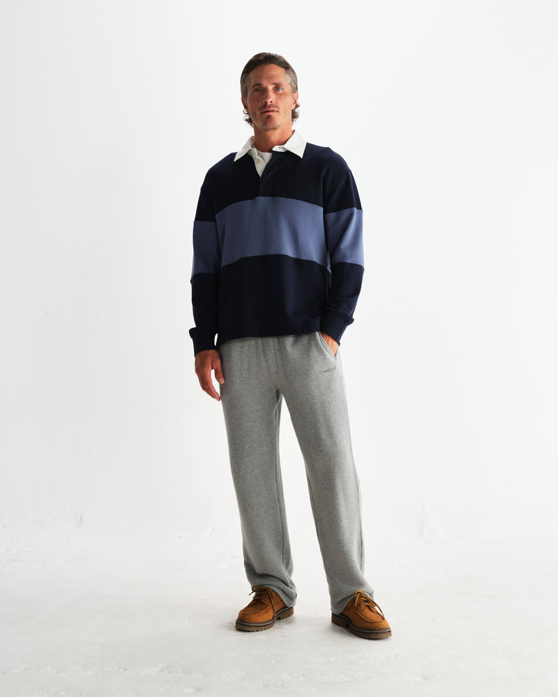 wax london men's Rowhill - Navy And Blue Panelled Loopback Rugby Shirt