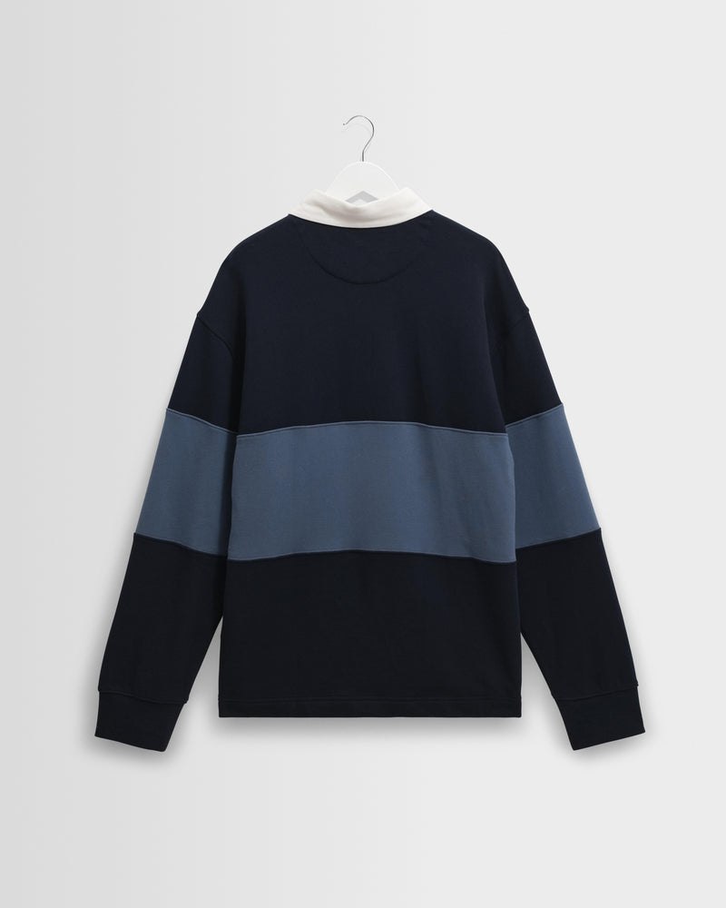Men's Navy And Blue Panelled Rugby Shirt | Wax London