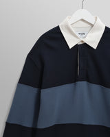 wax london men's Rowhill - Navy And Blue Panelled Loopback Rugby Shirt