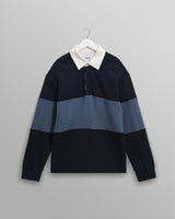 wax london men's Rowhill - Navy And Blue Panelled Loopback Rugby Shirt