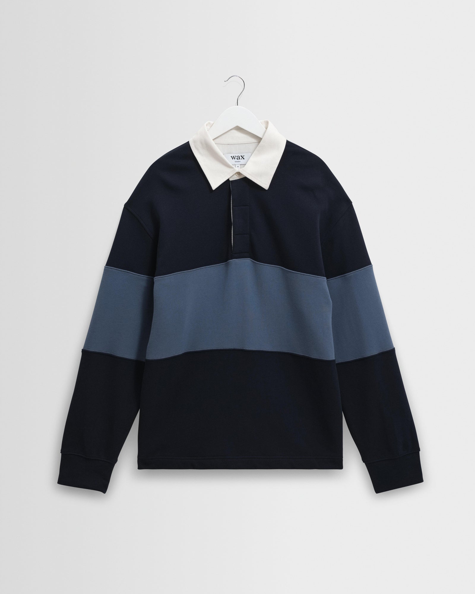 Men's Navy And Blue Panelled Rugby Shirt | Wax London