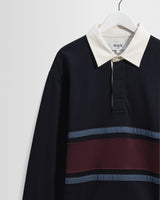 wax london men's Rowhill - Navy And Purple Stripe Loopback Rugby Shirt
