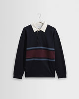 wax london men's Rowhill - Navy And Purple Stripe Loopback Rugby Shirt