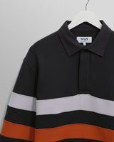 wax london men's Rowhill - Navy Stripe Panelled Loopback Rugby Shirt