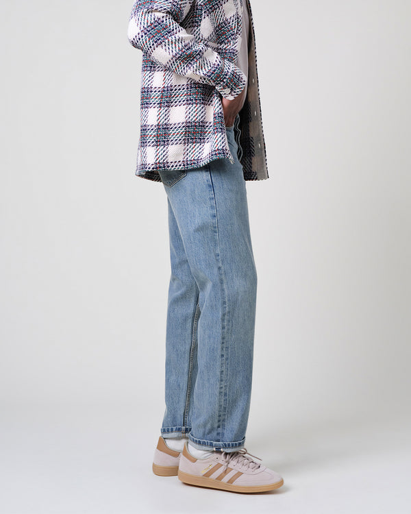 wax london men's Russell - Blue Wash Selvedge Straight Fit Denim Jeans