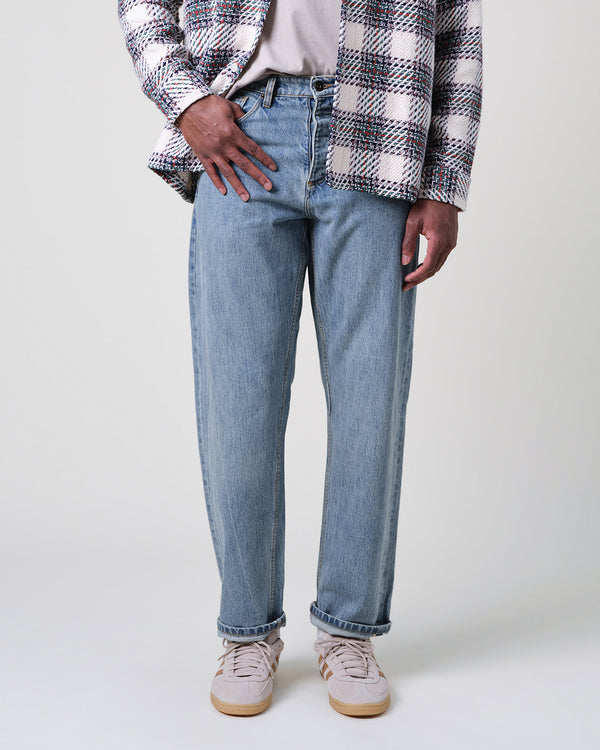 wax london men's Russell - Blue Wash Selvedge Straight Fit Denim Jeans