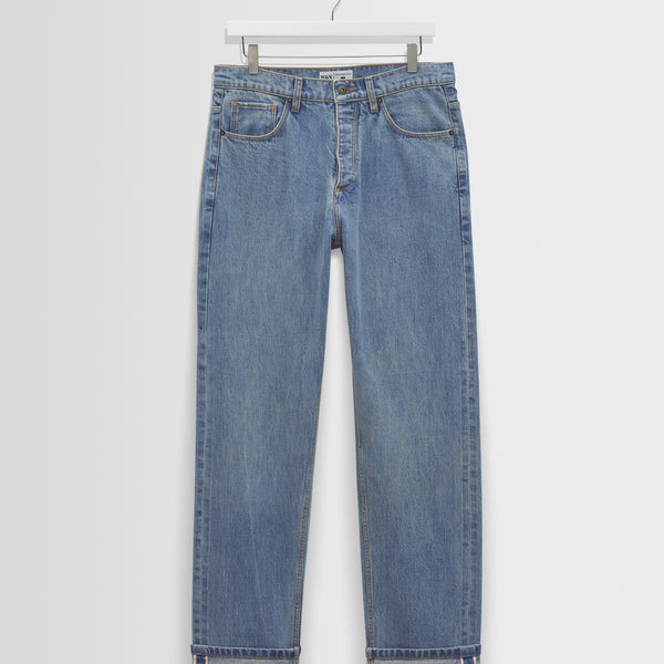 Men's Blue Wash Selvedge Straight Fit Denim Jeans | Wax London