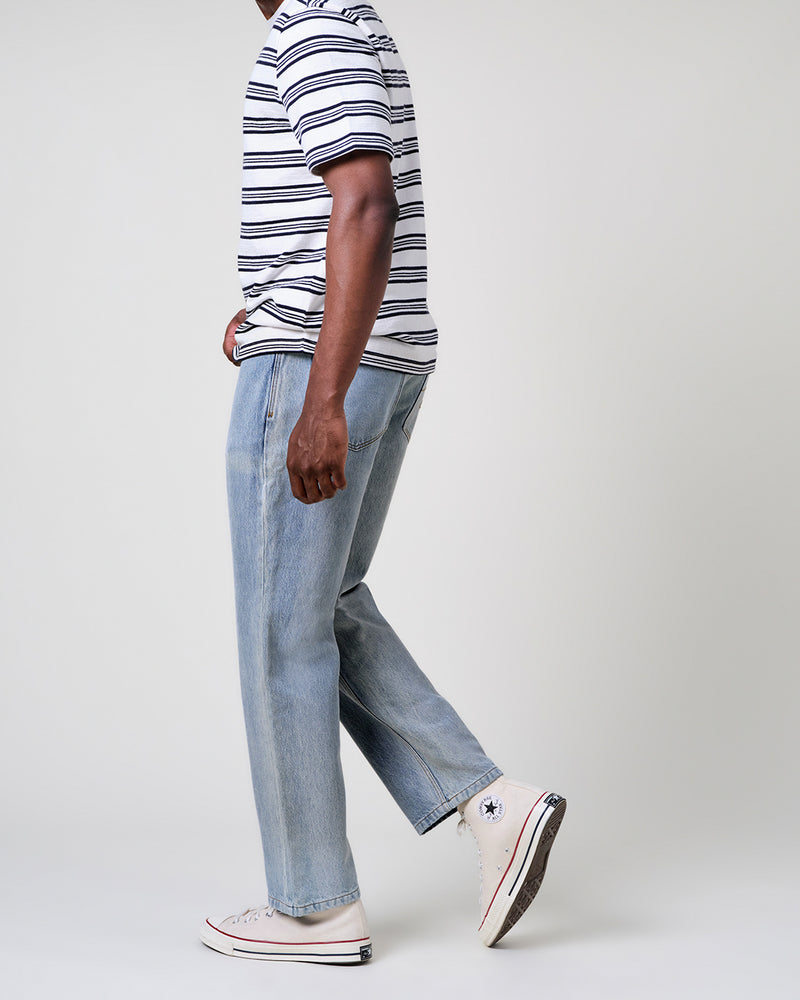 Men's Light Blue Wash Straight Fit Denim Jeans | Wax London