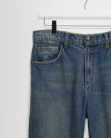 wax london men's Russell - Mid Blue Faded Vintage Straight Fit Denim Jeans