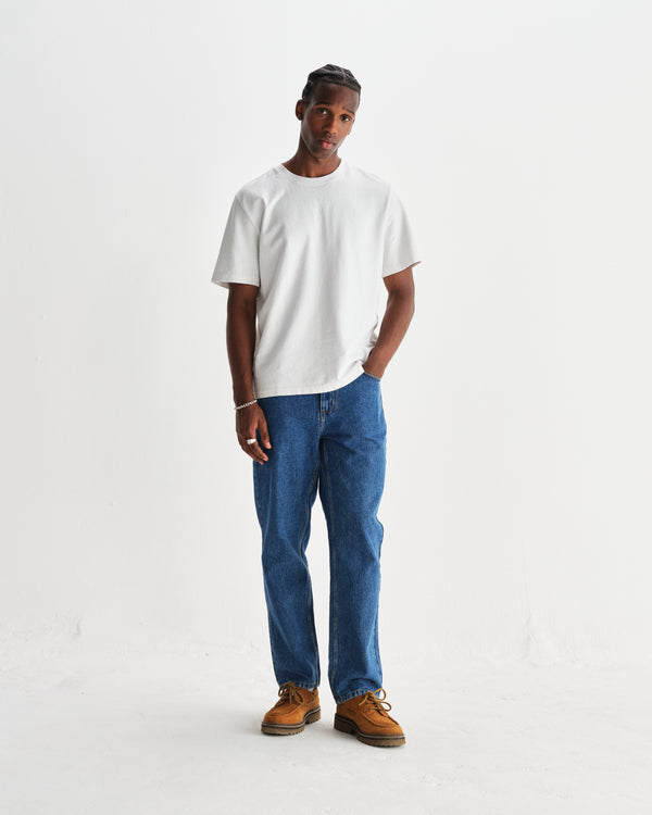wax london men's Russell - Mid Blue Straight Fit Denim Jeans