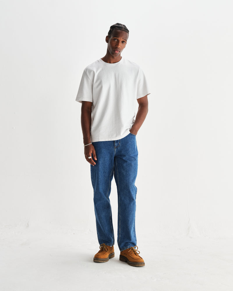 wax london men's Russell - Mid Blue Straight Fit Denim Jeans