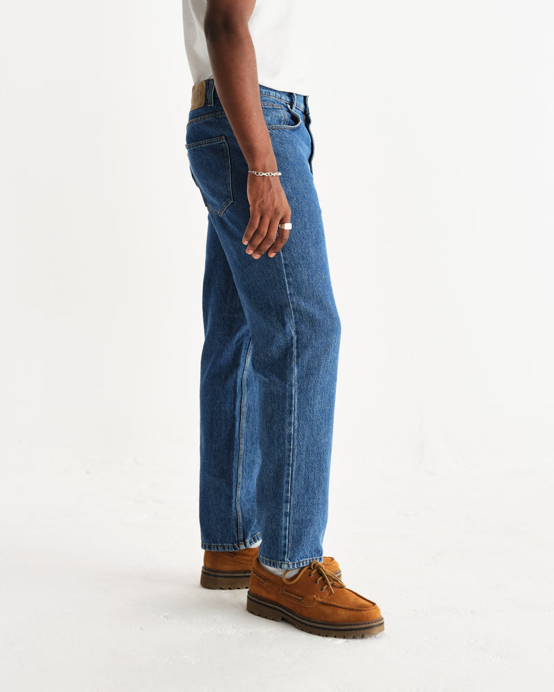 wax london men's Russell - Mid Blue Straight Fit Denim Jeans