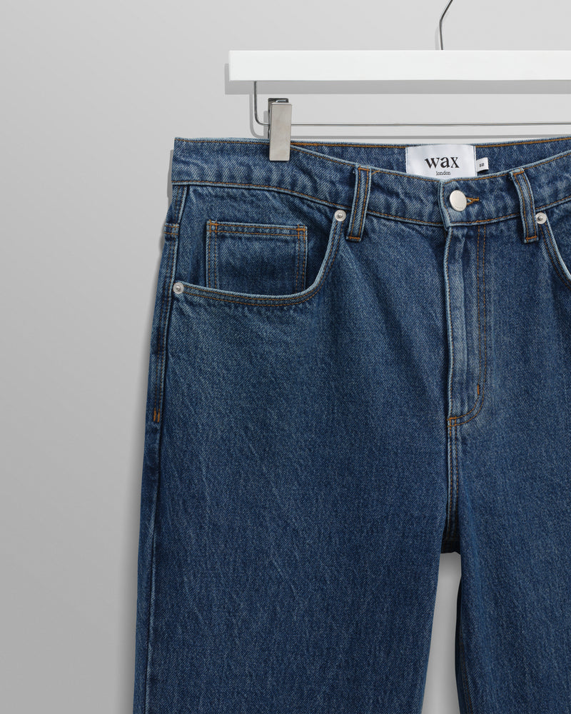wax london men's Russell - Mid Blue Straight Fit Denim Jeans