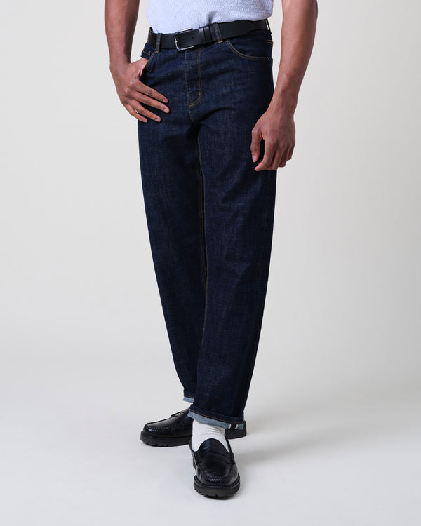 wax london men's Russell - Rinse Wash Selvedge Straight Fit Denim Jeans