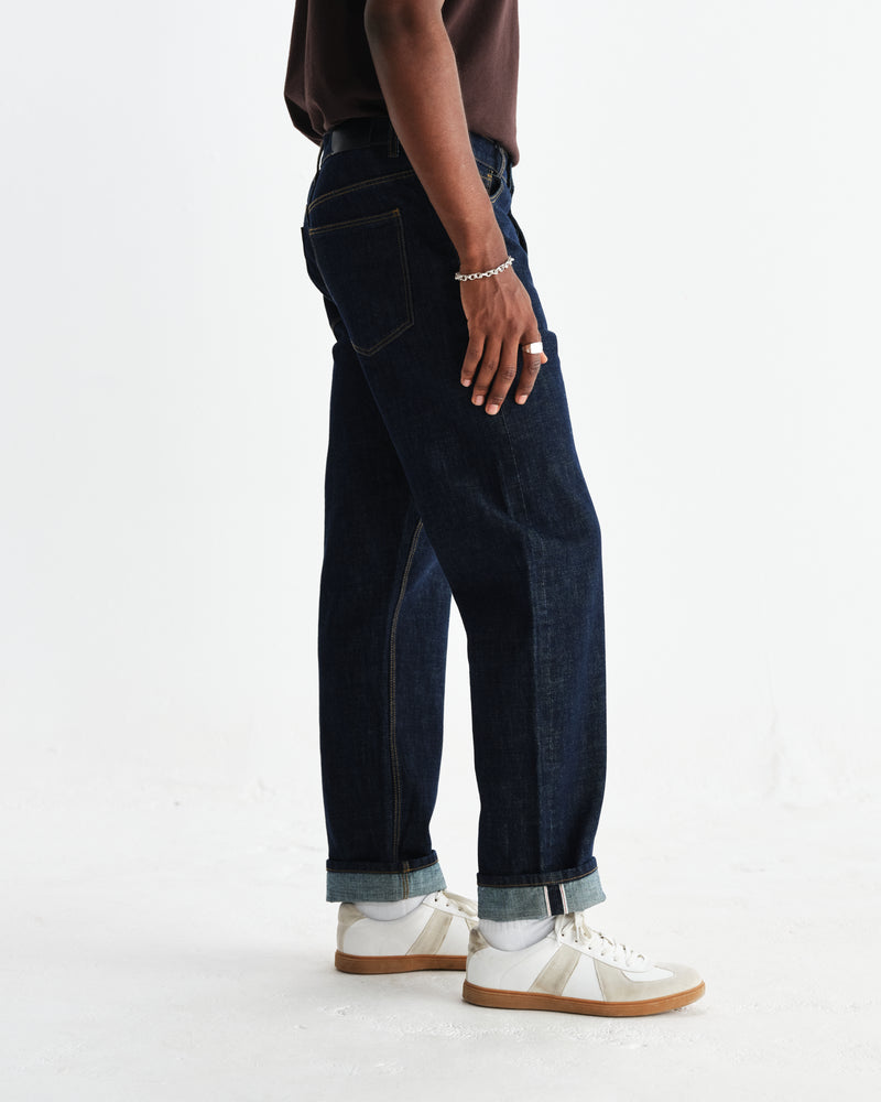 wax london men's Russell - Rinse Wash Selvedge Straight Fit Denim Jeans