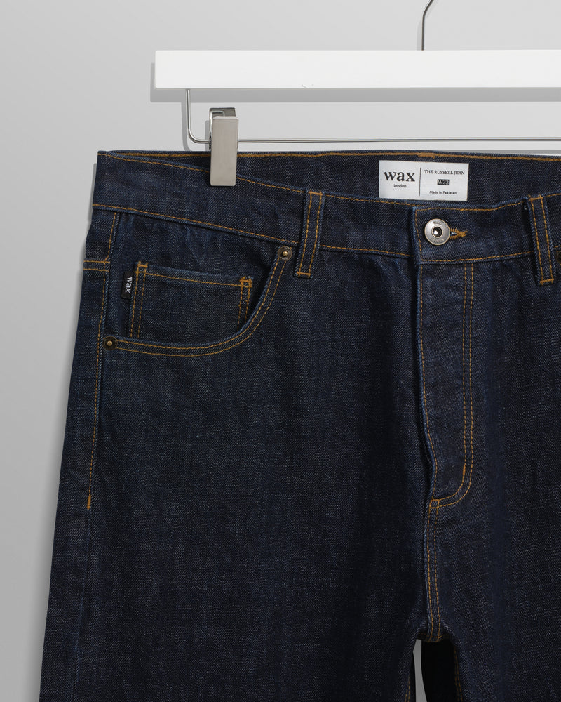 wax london men's Russell - Rinse Wash Selvedge Straight Fit Denim Jeans
