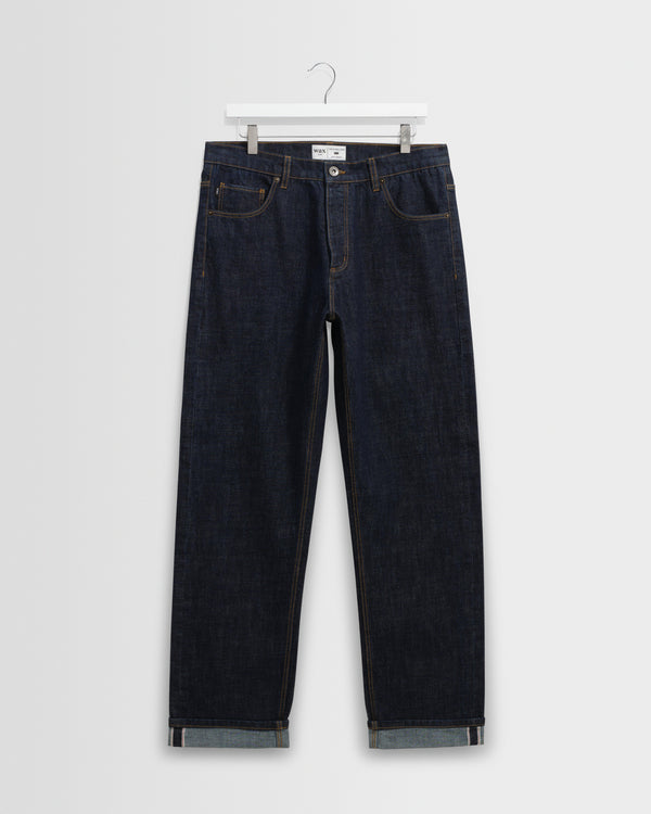 wax london men's Russell - Rinse Wash Selvedge Straight Fit Denim Jeans