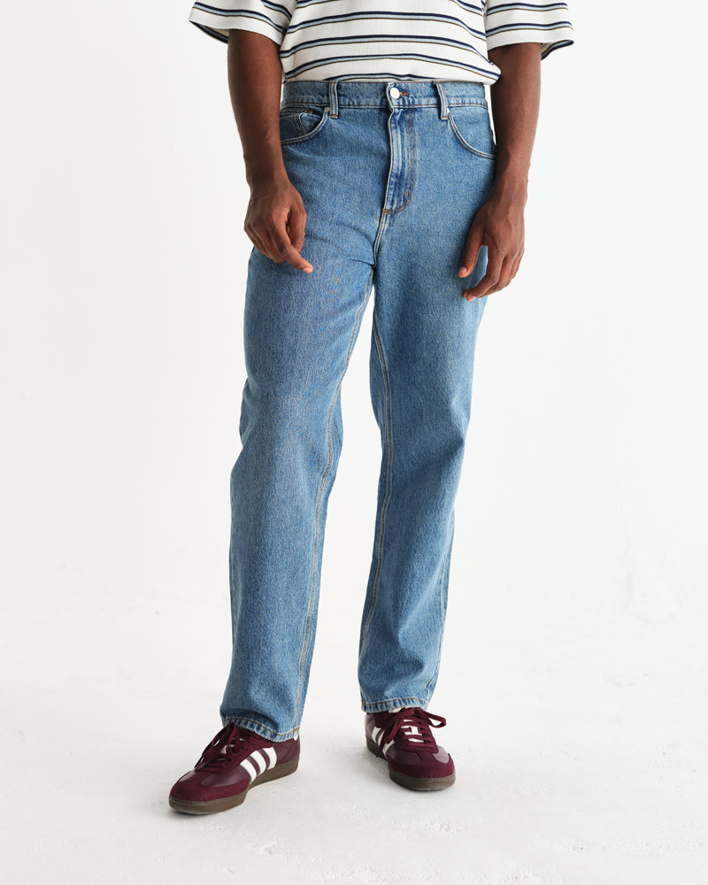wax london men's Russell - Vintage Blue Straight Fit Denim Jeans