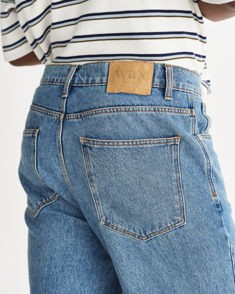 wax london men's Russell - Vintage Blue Straight Fit Denim Jeans
