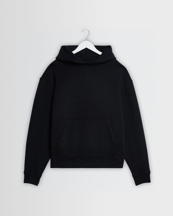 wax london men's Rydal - Black Brushed Loopback Cotton Hoodie