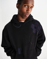 wax london men's Rydal - Black Doodle Embroidered Loopback Cotton Hoodie