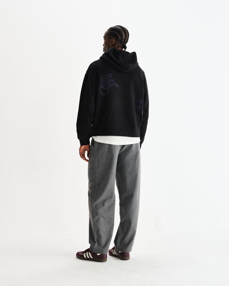 wax london men's Rydal - Black Doodle Embroidered Loopback Cotton Hoodie