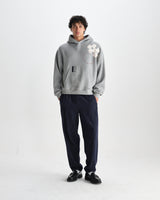 wax london men's Rydal - Grey Doodle Embroidered Loopback Cotton Hoodie